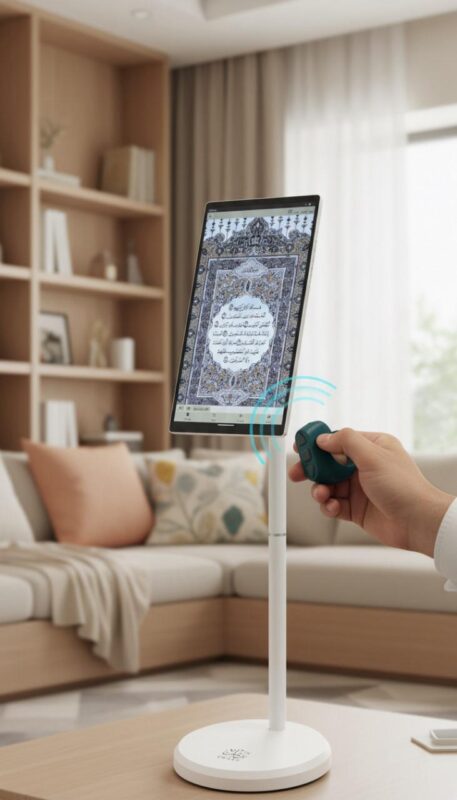 A modern Smart Digital Quran device designed for easy Quran recitation, memorization, and learning at home and Islamic institutes.